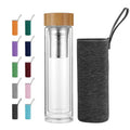 430ml Eco-friendly  Custom logo Large Capacity Double Walled Insulated High Boorsilicate Glass Water Bottle With Lid Bamboo