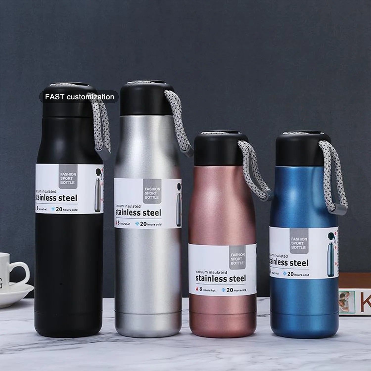 Fast Customization 500ml BPA-FREE Double Wall Vacuum Insulated Water Bottle Flask with Rope