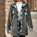 2025 Ladies' Casual Soft Furry Jacket High XL Breathable Waterproof Sherpa Fleece Cashmere Button Patchwork Plaid Midi Long Coat