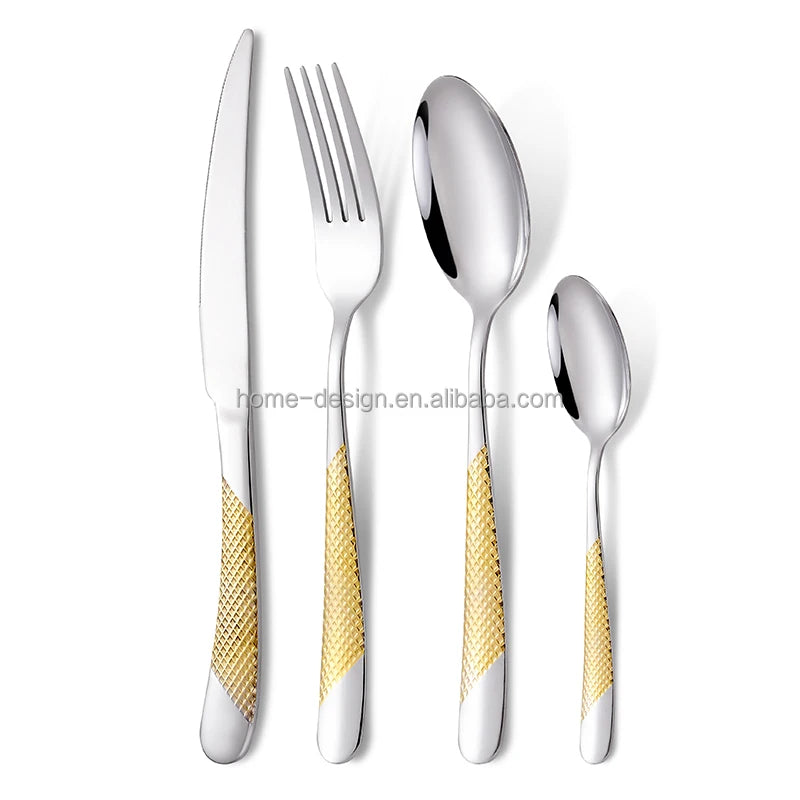 Hot Selling 24pcs Sustainable Disposable Stainless Steel Cutlery Creative Diamond Handle for Home Family Business Gifts