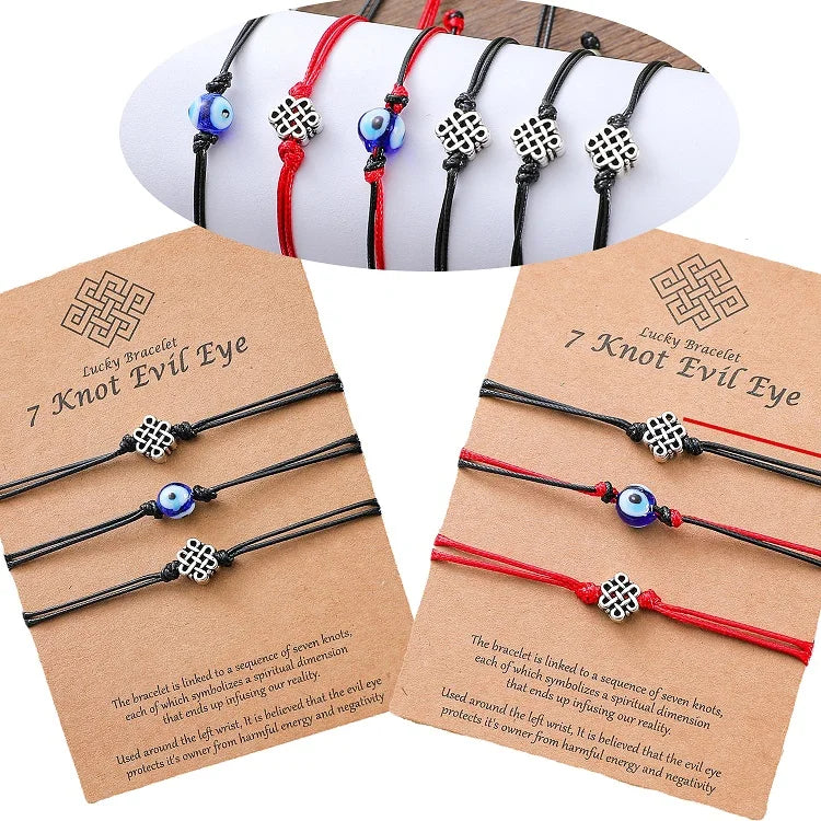 3pcs/set Evil Blue Eyes Bracelet Red String Knot Adjustable Lucky Eye Braided Bracelet