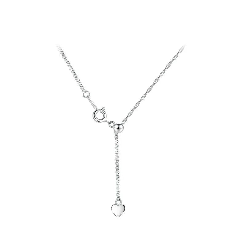 Women's INS Style Simple Silver Plated Heart Necklace with High-end Water Wave Chain Personalized Sweater Chain for Anniversary