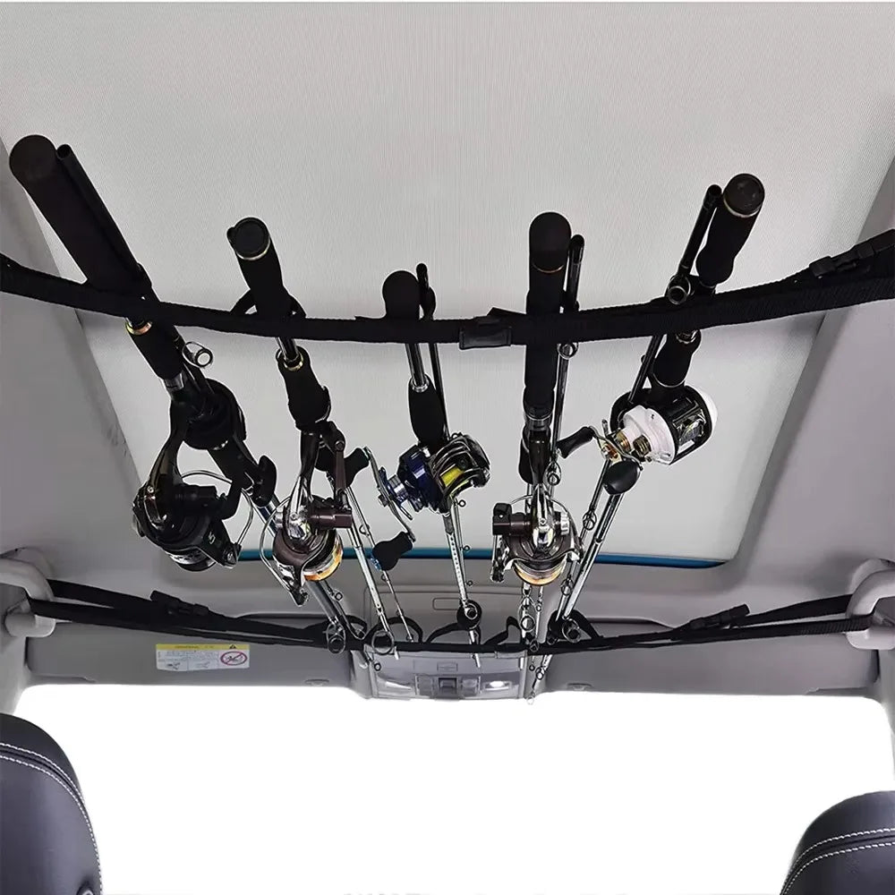 Adjustable Portable Fishing Rod Placement Rack Car Fixed Belt with On-Board Car Built-in Rod Holder