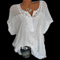 _ Summer Short Sleeve Womens Blouses and Tops Loose White Lace Patchwork Shirt Plus Size 4xl 5xl Women Tops Casual Clothes