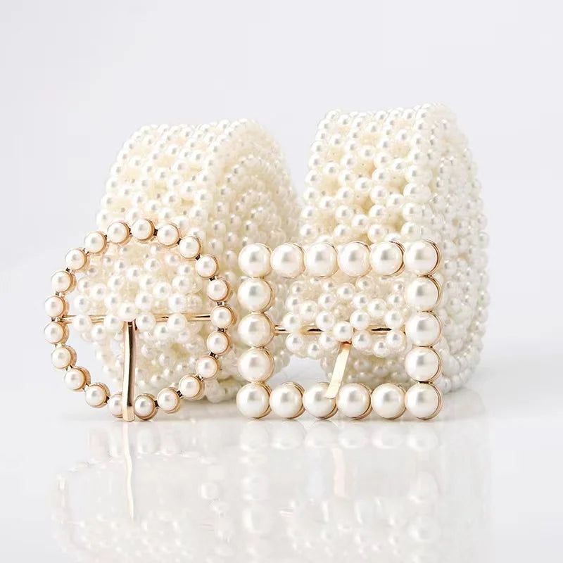 Fashion Pearl studded Diamond Flower Waist Chain Belt Diamond studded Square Buckle Belt Factory Direct Sales Customized Belt