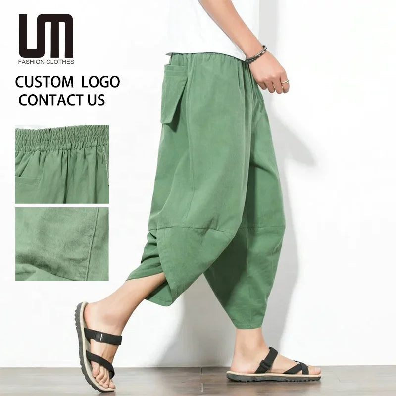OEM Service Dropshipping Wholesale Summer Men Casual Streetwear Hip Hop Trousers Loose Cotton Harem Pants