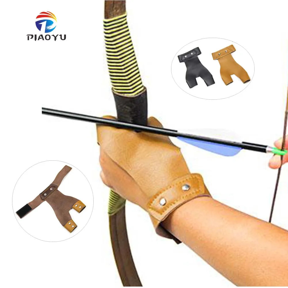 PIAOYU Cowhide Two Finger  Glovesoutdoor Sports Protection Slingshot Hunting Recurve Bow Hunting Bow Accessories