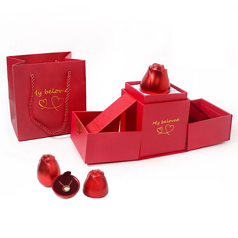 A1 Hotsold Creative Romance Red Rose Flower Lifting Propose Marriage Ring Box Jewelry Gift Box Packaging Case