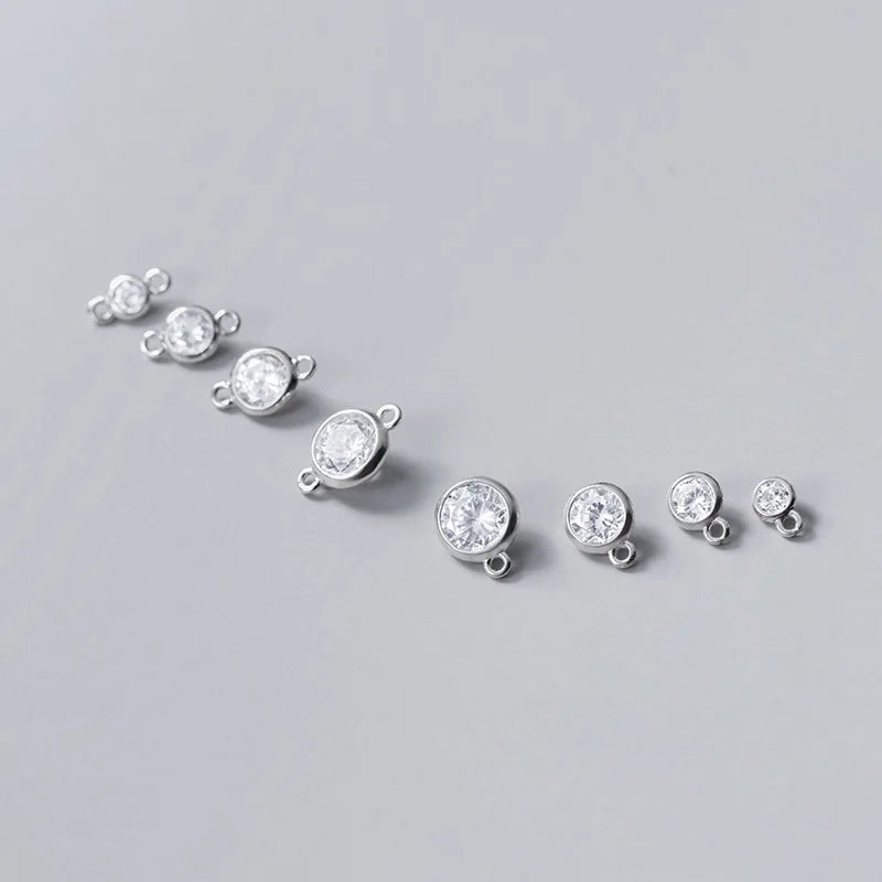 4mm 5mm 6mm 7mm Links Sterling Silver Round Zircon Connector Charms for Jewelry Making Supplies