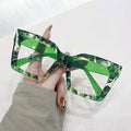 Trendy Fashion Women's Glasses Transparent Thick Floral Flat Mirror Anti-Blue Light Lenses Optical Glasses Frame