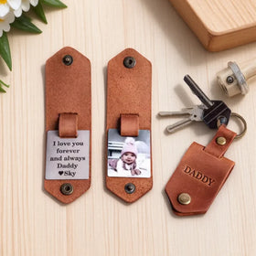 Souvenir Metal Ring Personalized Leather Cover Thermal Transfer Picture Card Photo Keychain DIY Key Chain