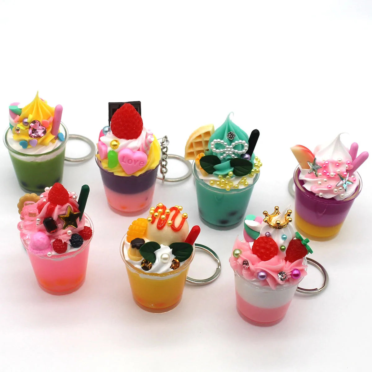 Cute Bubble Milk Tea Ice Cream Keyring Ice Cream Boba Milk Tea Key Holder Hanging Pearl Milk Tea Ice Cream Pendant Keychains