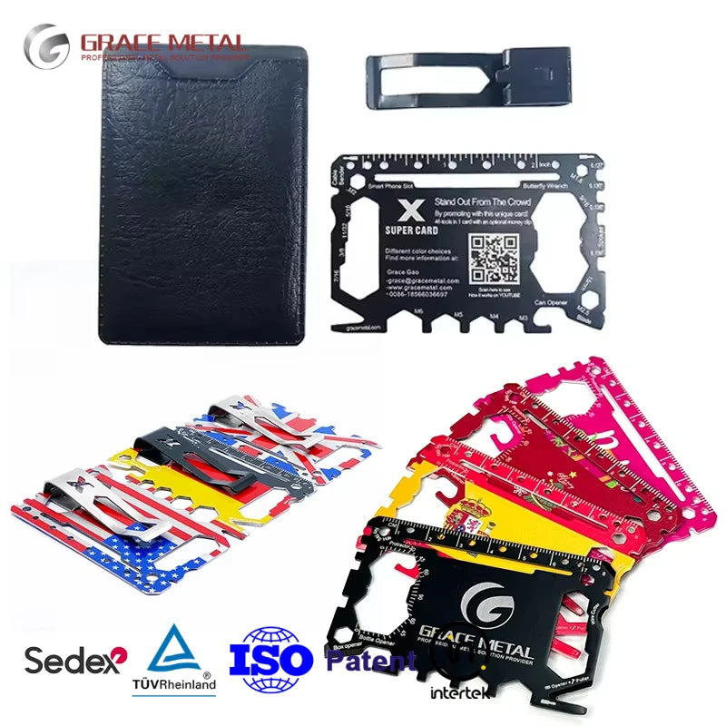 Custom LOGO Colors OEM Personalized Souvenir Metal Business Card EDC Gadgets Multi Tool Credit Card Wallet Survival Card Tool