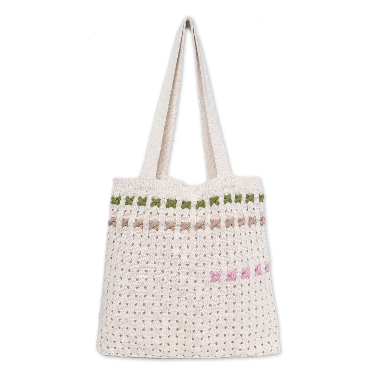 2024 New Fashion Y2K Ballet-Style Knitted Crochet Tote Bags Cute for Pink Green Khaki Knot Portable for Summer Spring Use Use