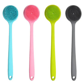 OEM&ODM Silicone with Stainless Steel Accept Custom Color Soft Massage Long Silicone Shower Back Scrubber Bath Body Brush