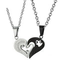 Stainless Steel Cross Pendant Necklace With Black Heart Gold-Plated Zirconia Pendants Couples Ladies Valentine's Day Gift