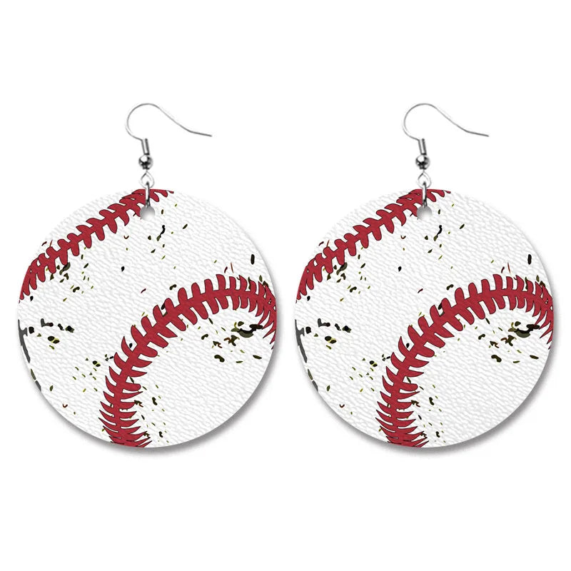 Sport Round Waterdrop Heart Basketball Soccer Football Baseball Softball Volleyball Pu Leather Earrings
