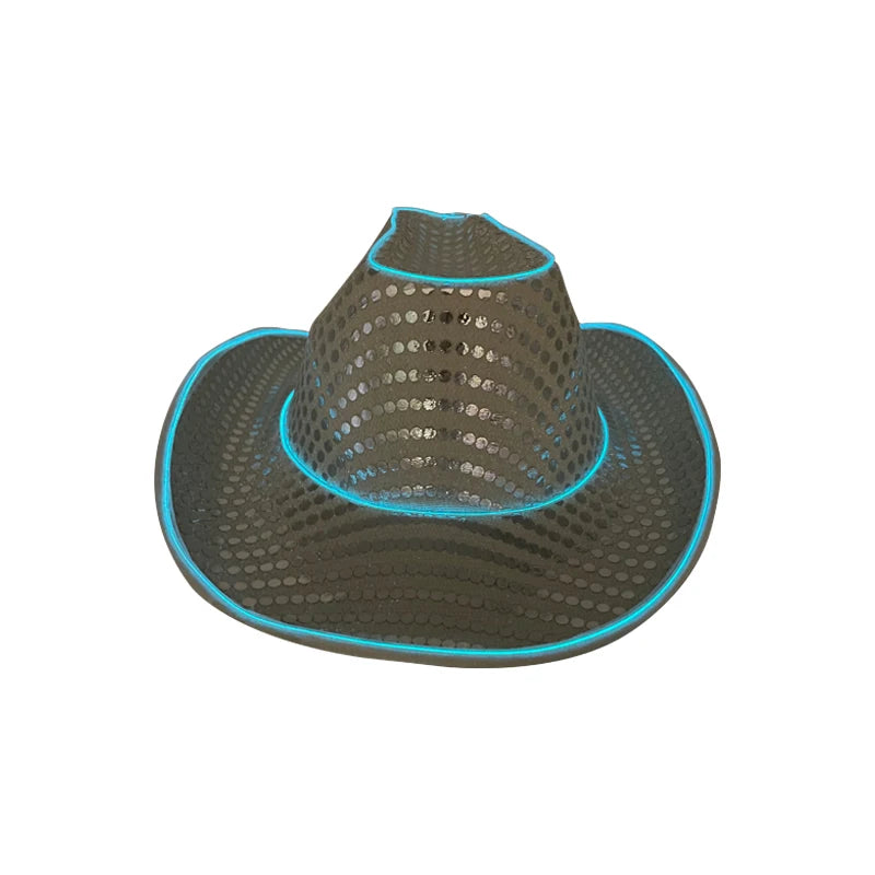 Wholesale Fashion EL LED Light-Up Cowboy Caps Polyester Hip Hop Party Hats Flashing EL Wire Glowing Fishing Business Character