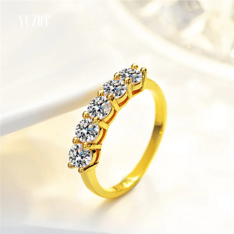 Classic Yellow Gold Plated Total 1.5 ct Excellent Cut D Color Pass Diamond Test Moissanite Cocktail Ring for Women Fine Jewelry