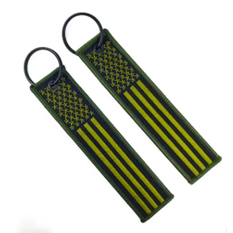 Embroidery Double Sided USA Flag Fabric Flight Key Chains Key Ring Jet Tags