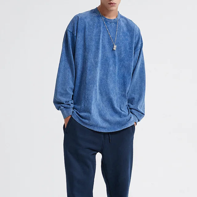 American Vintage Style 250g 100% Cotton Crewneck Pullover Blank Acid Washt t Shirt Long Sleeve for Mens