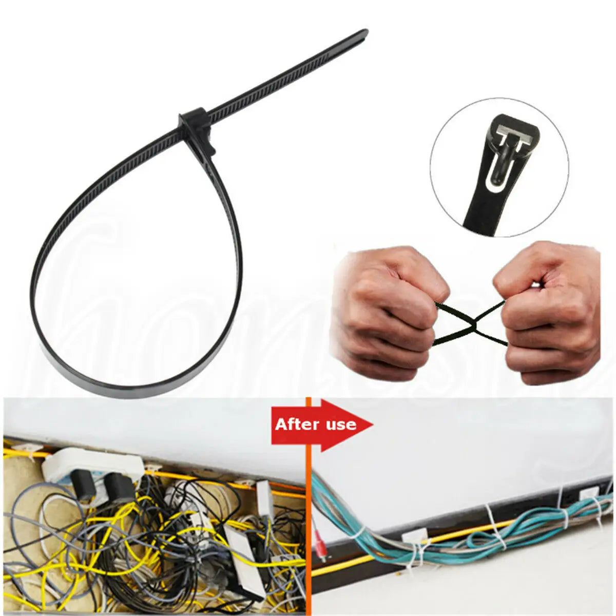 450x8mm Nylon Plastic Releasable Reusable Cable Tie Zip Wraps Ratchet Ties Wire