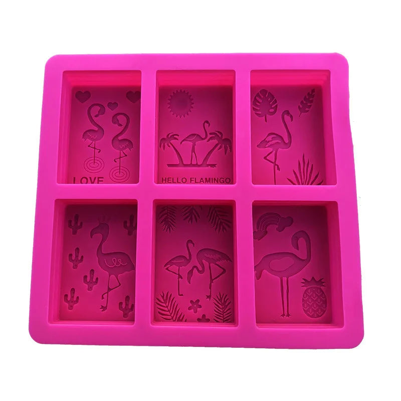 DIY Handmade Soap Molds 6 Holes Hawaiian Theme Craft Art Soap Making Supplies Rectangle Sunshine  Silicone  Flamingo Soap Molds