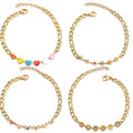 Trendy Waterproof Non Fading 18K Gold Plated Stainless Steel Colorful Drop Oil Geometric Chain Link Bracelet for Women Girl's