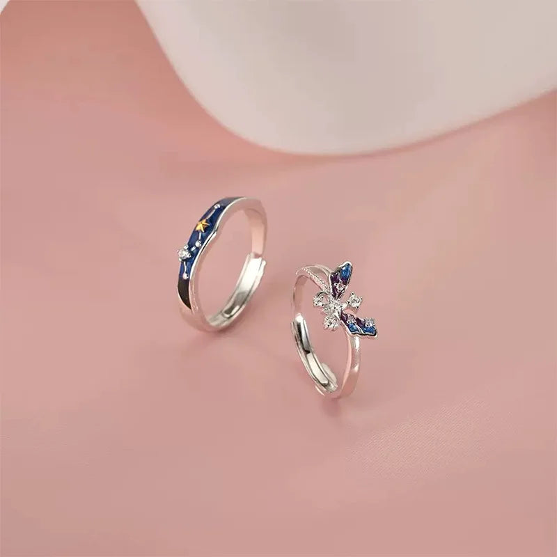 Anillos De Pareja Silver Plated Couple Jewelry Sky Star Enamel Couple Ring Star Butterfly Love Couple Ring Men and Women