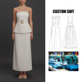 Elegant Women's Casual Fashion Sleeveless Backless Top and Long Skirt Suit with Belt Decoration Custom Brand Pure Color