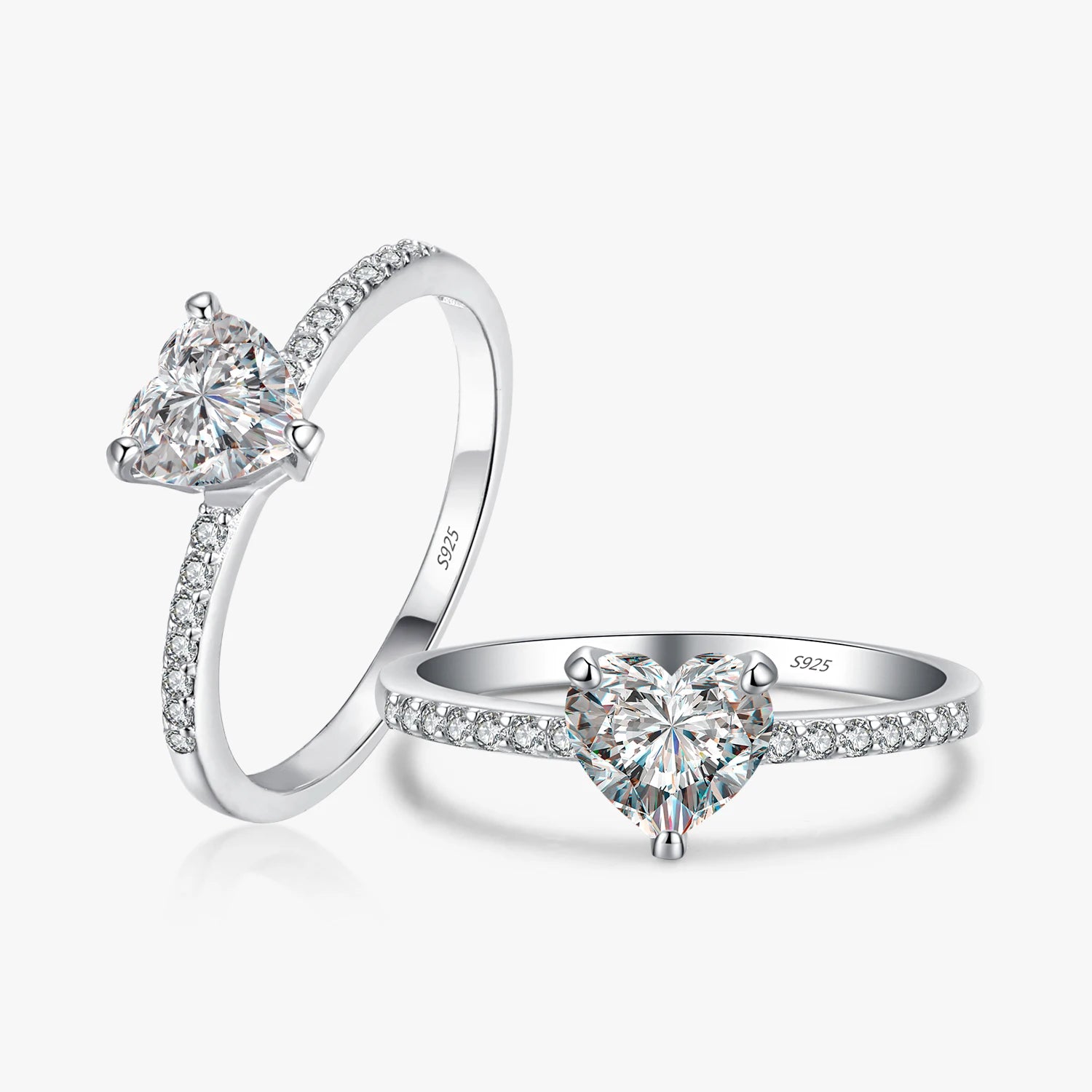 Sparkling 925 Sterling Silver Heart 1CT Clear CZ Finger Rings for Women Fashion Luxury Wedding Accessories Fine Jewelry