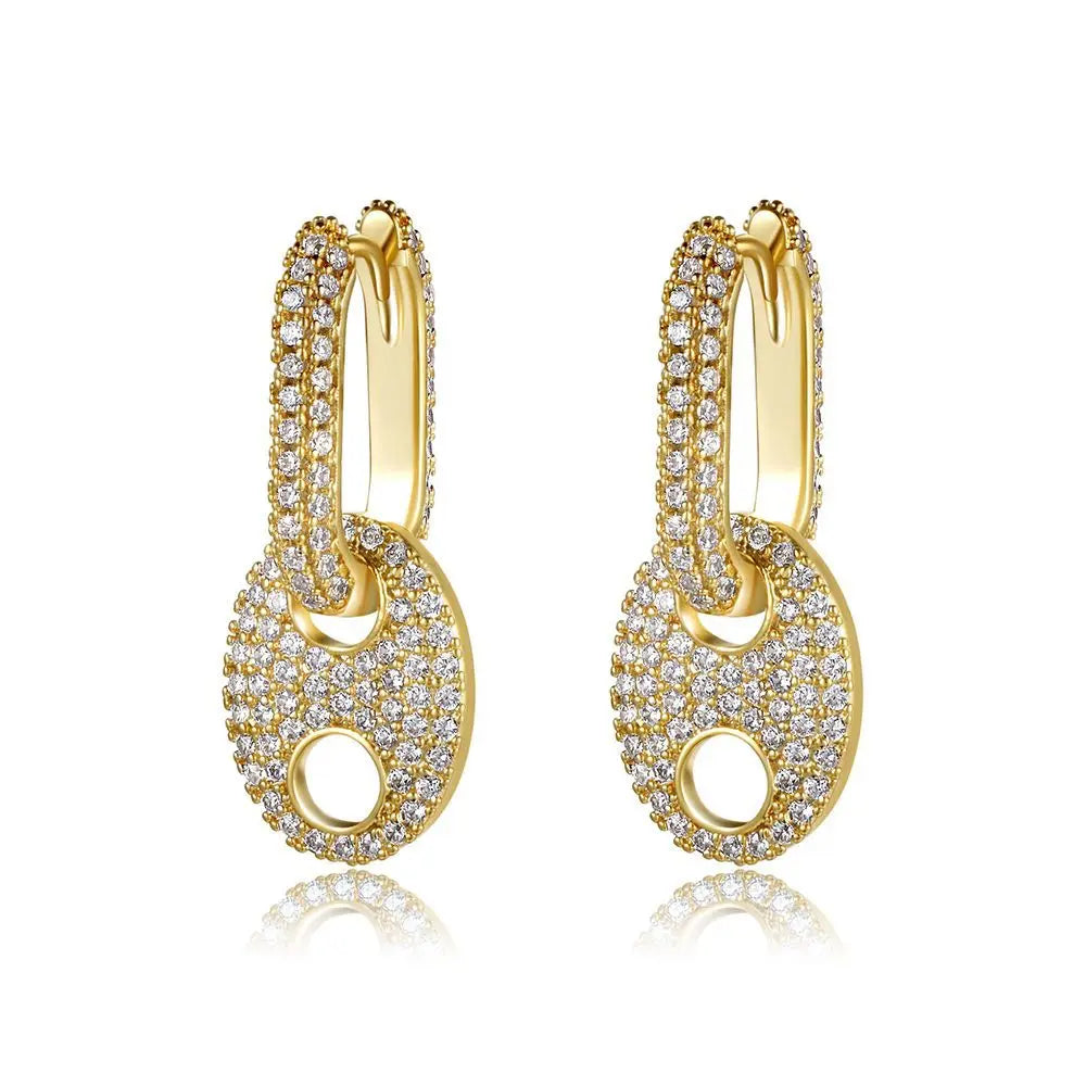 ZUOLA Factory Wholesale Trendy Eco-friendly Brass 18K Gold Plated Charm Hoop Earrings with Zircon Inlay Unisex