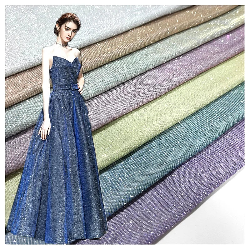 LF002 Custom 95 Polyester 5 Spandex Rib Knit Stretch Lurex Fabric Silver Shiny Metallic Lurex Fabric for Dress