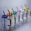 400ml Color Handle High Borosilicate Glass Cup with PP Lid and Straw