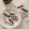 Vintage Wave Black White Checker Bangs Hair Claws Duck Bill No Bend Crease Hairgrips Hair Accessories Plastic Alligator Clips
