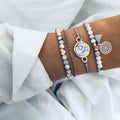 Bohemian Beaded Bracelet Set 4 Pieces Alloy Turquoise Heart Tassels Charm Beads Bracelets for Women