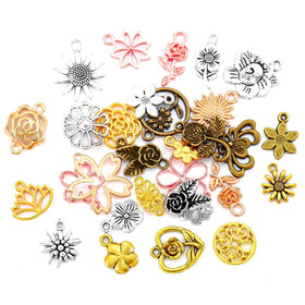 30pcs Mixed Style Multiple Styles Alloy Flower Charms for Earring Necklace Pendant DIY Handmade Jewelry Making U089