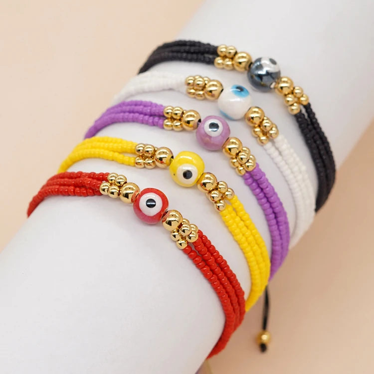 Cross-border New Mixed Color Bohemian Bracelet Rice Bead Glass Eye Bracelet Fashion Versatile Beaded Bracelet