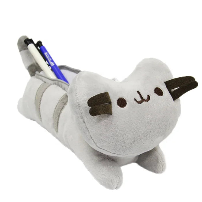 Custom Cute Grey Cat Plush Pencil Case Stationery Toy
