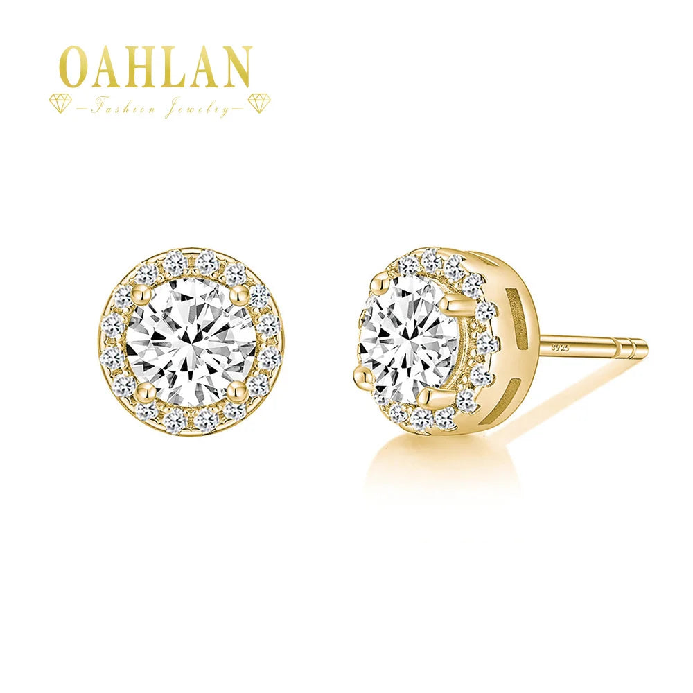 OAHLAN Women 0.5CT Round Cut Cubic Zirconia Rhodium 18K Gold Plated 925 Sterling Silver Stud Earrings for Men Fashion Jewelry