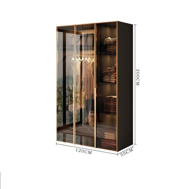 Custom Made Bedroom Bedroom Furniture Closet Wardrobe Three Doors Glass Door Wardrobes Closets Cabinet With LED Lights