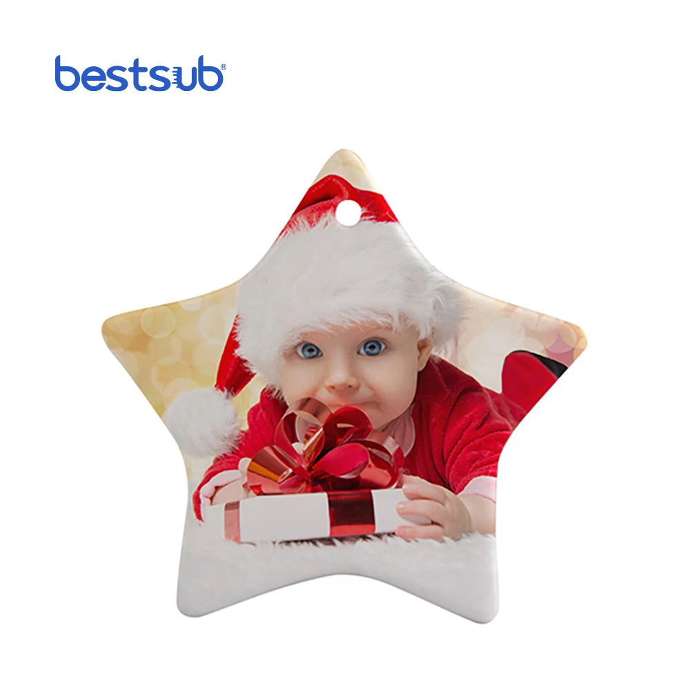 Wholesale Custom Hole-designed Star Shaped Sublimation Blanks Ceramic Ornament