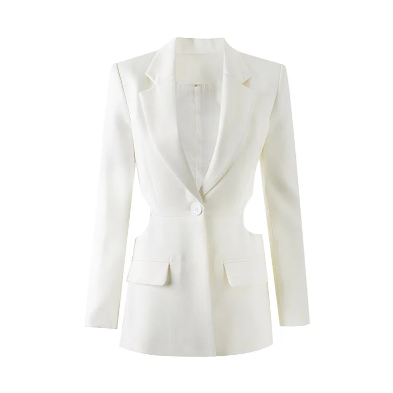 A6841 Good Quality White Women Blazer Bow Hollow Out V Neck Ladies Fashion Jackets