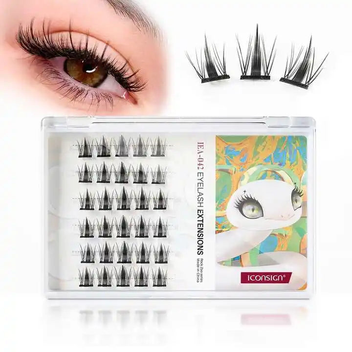ICONSIGN Private Label Cluster Segment False Eyelashes Natural Faux Mink C D Curl DIY Lash Extensions Trays