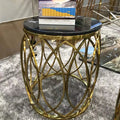 Sofa Side Table Stainless Steel Marble Top With Tempered Black Elegant Painting Living Room Modern Furniture Gold Round Tables