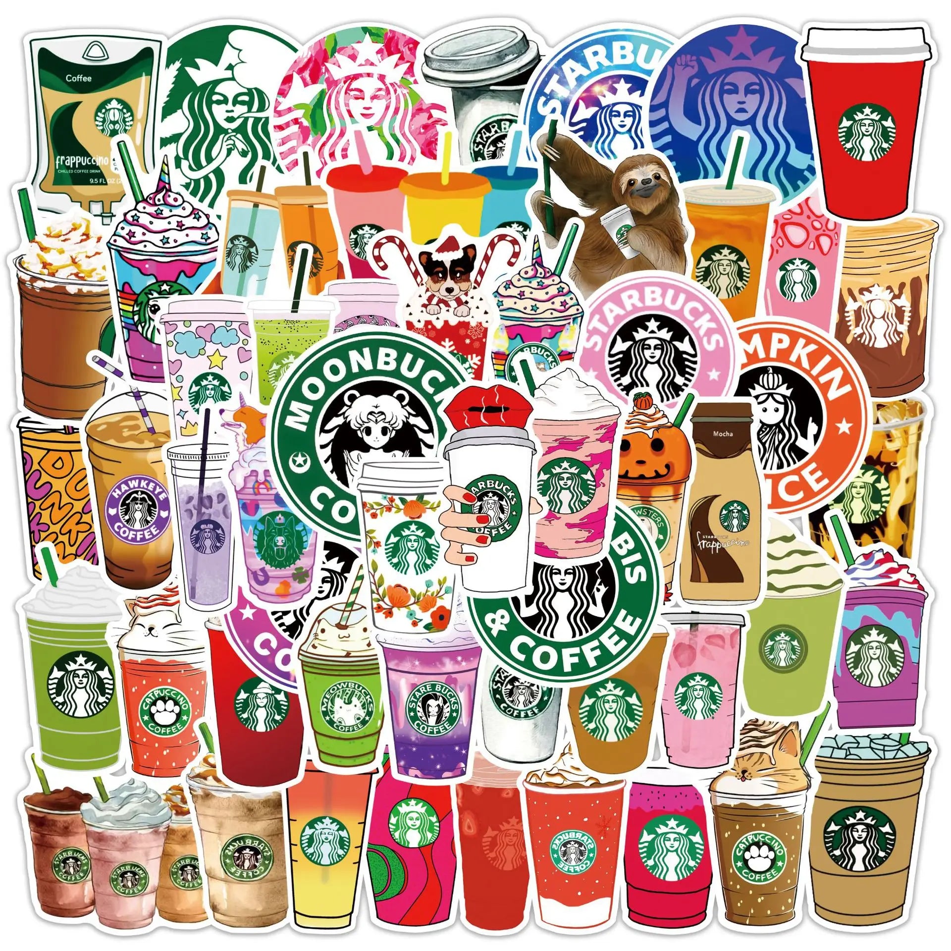 50Pcs  Drink Coffee Decorative Stickers Label for Girl Kids Suitcase Laptop Bike Guitar Scrapbook Skateboard Waterproof Decals
