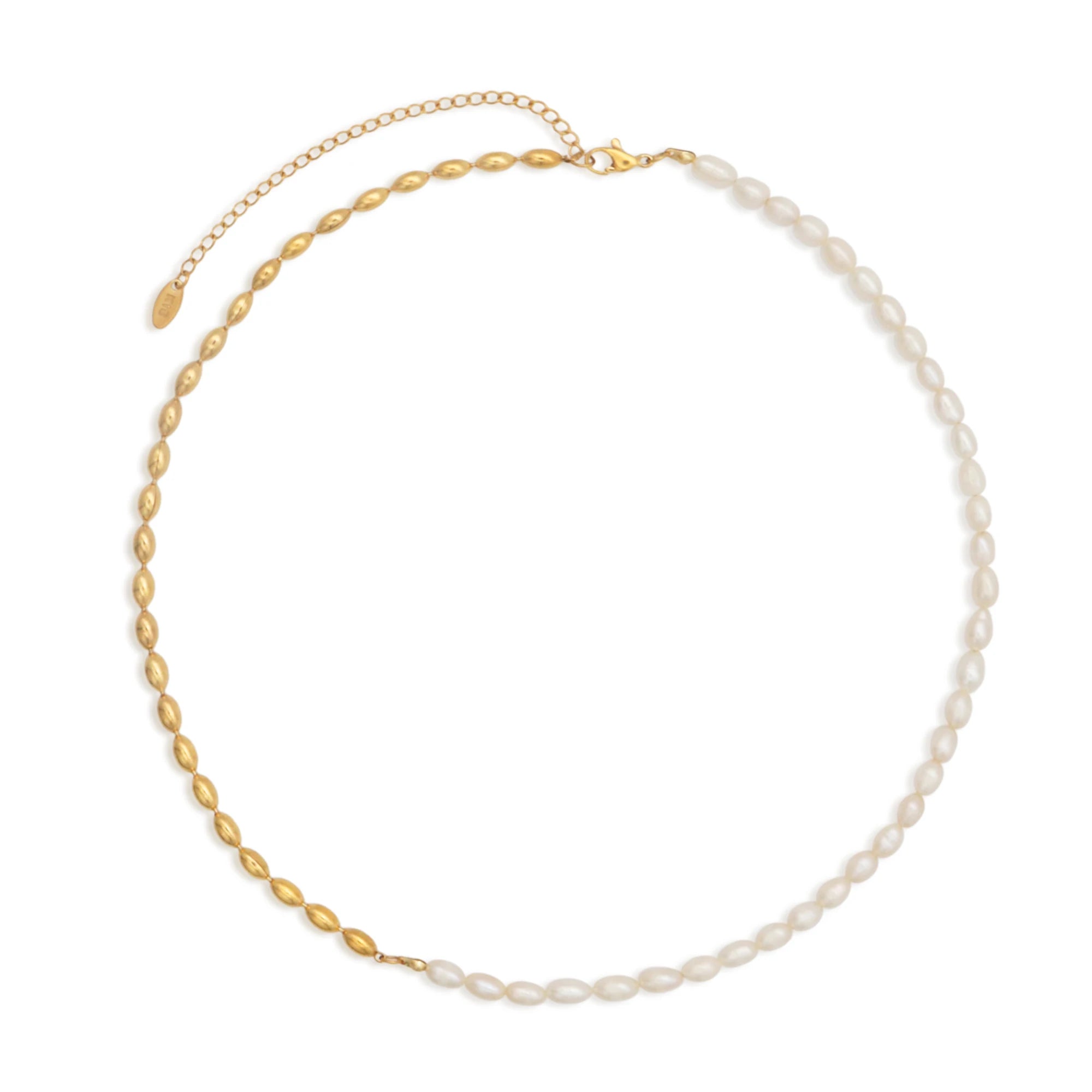 Chris April Fashion Jewelry Water-proof PVD Gold Plated 316L Stainless Steel Freshwater Cultured Baroque Bicolor Olive Necklace