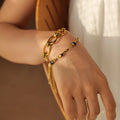 Natural Lapis Stone Bracelet 18K PVD Gold Plated Stainless Steel Aesthetic Pearl Beads Bracelet Jewelry for Women