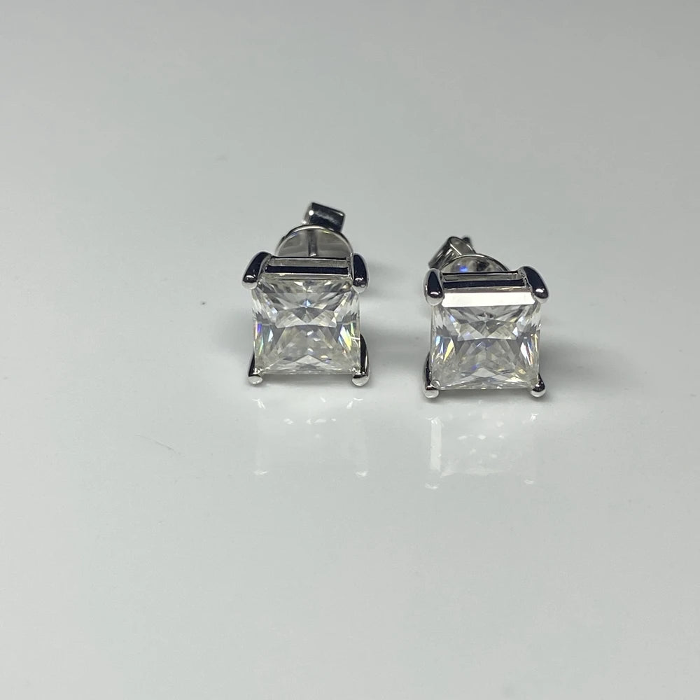 HQ Gems Custom Real Gold 10K White Gold Fashion Stud Earring Women 1 Carat Princess Cut Moissanite Earring