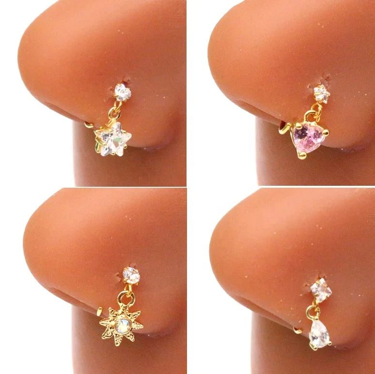 Gaby New Designs Zircon Dangling Stainless Steel Hoop Nose Ring Bulk Bling Dangle Nose Hoop Piercing Wholesale Body Jewelry